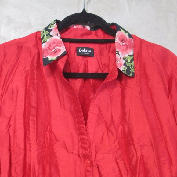 Beluva San Francisco Crinkle Pleated Shirt Womens L Red Button Front Blouse - Picture 3 of 9
